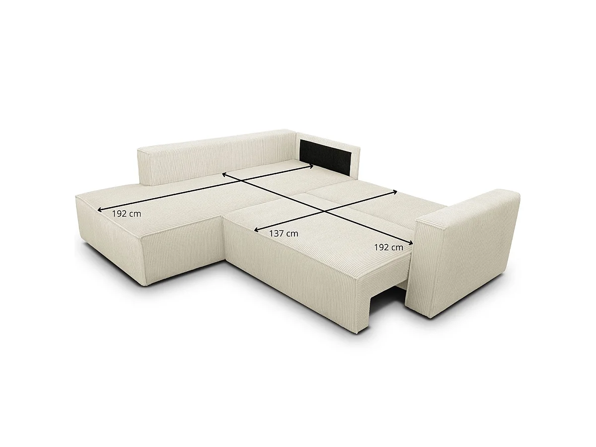 Canapé d'angle ouvert à gauche convertible 3 places en velours côtelé beige - Emma