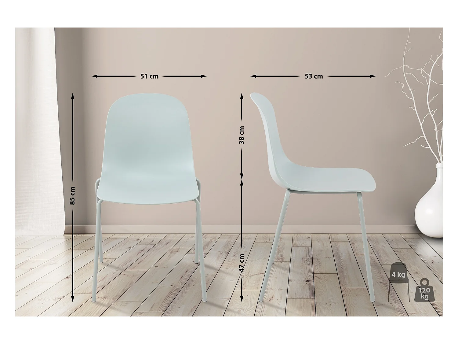 Lot de 2  Chaises de jardin - Plastique - Turquoise - Hardin