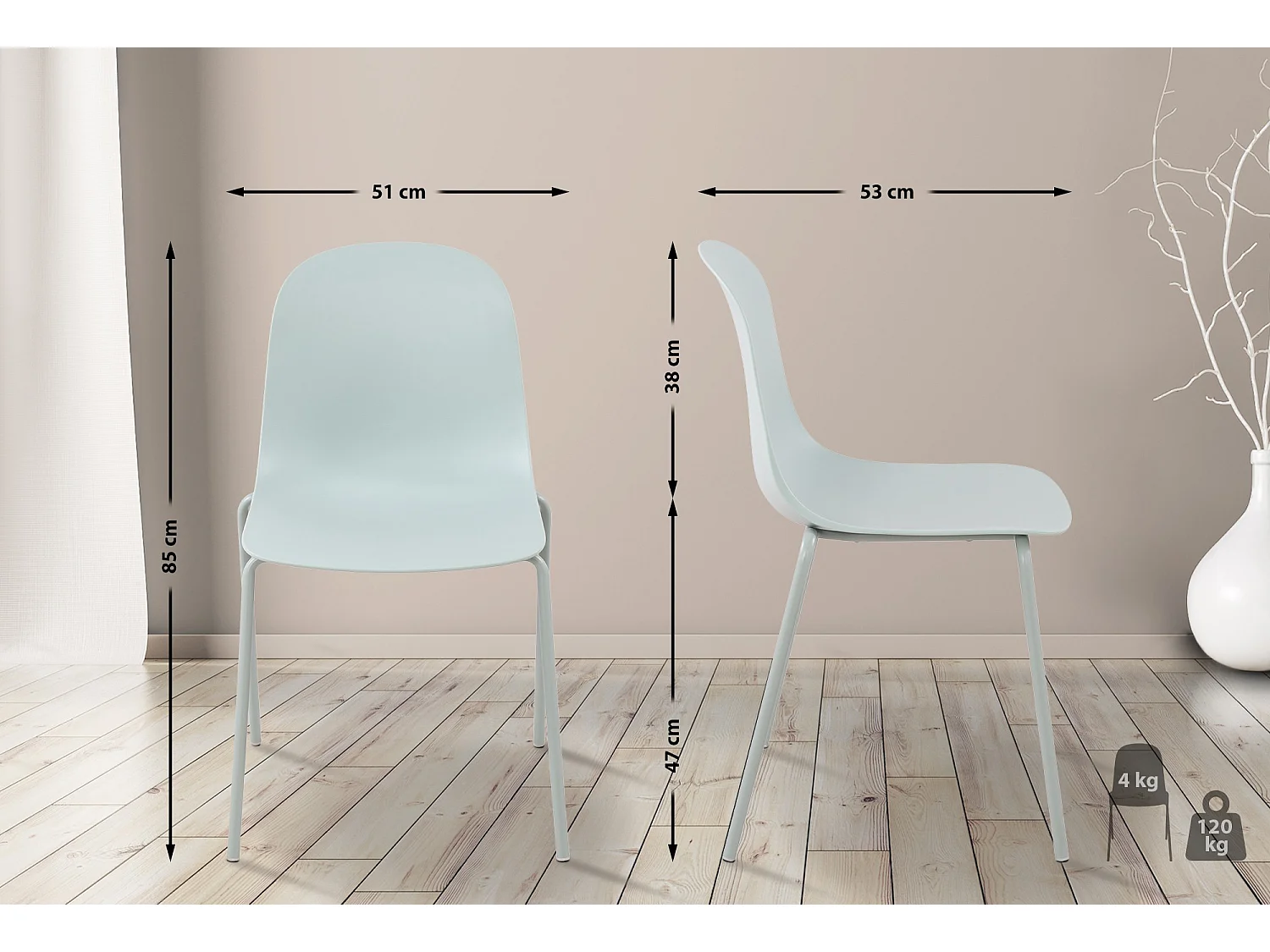 Lot de 2  Chaises de jardin - Plastique - Turquoise - Hardin