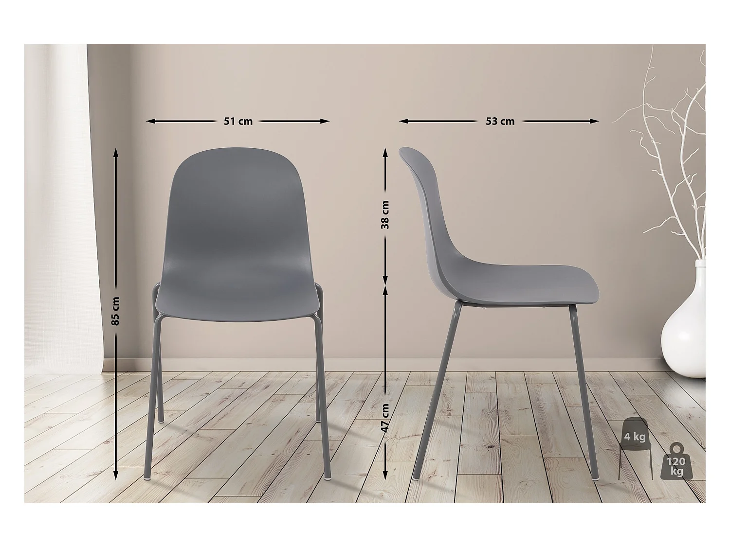 Lot de 2  Chaises de jardin - Plastique - Gris foncé - Hardin