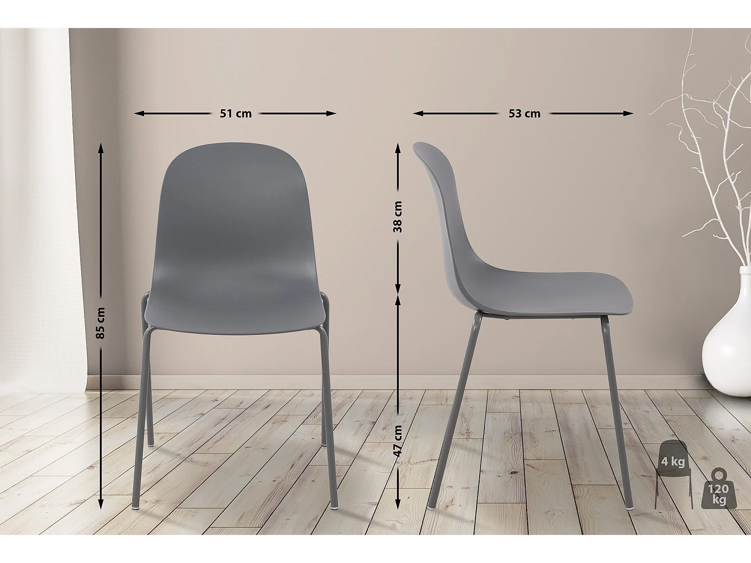 Lot de 2  Chaises de jardin - Plastique - Gris foncé - Hardin