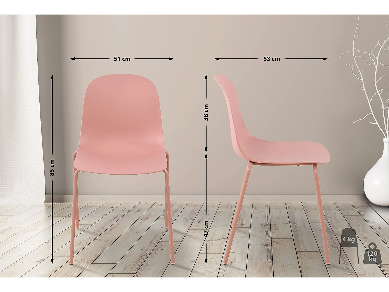 Lot de 2  Chaises de jardin - Plastique - Rose - Hardin