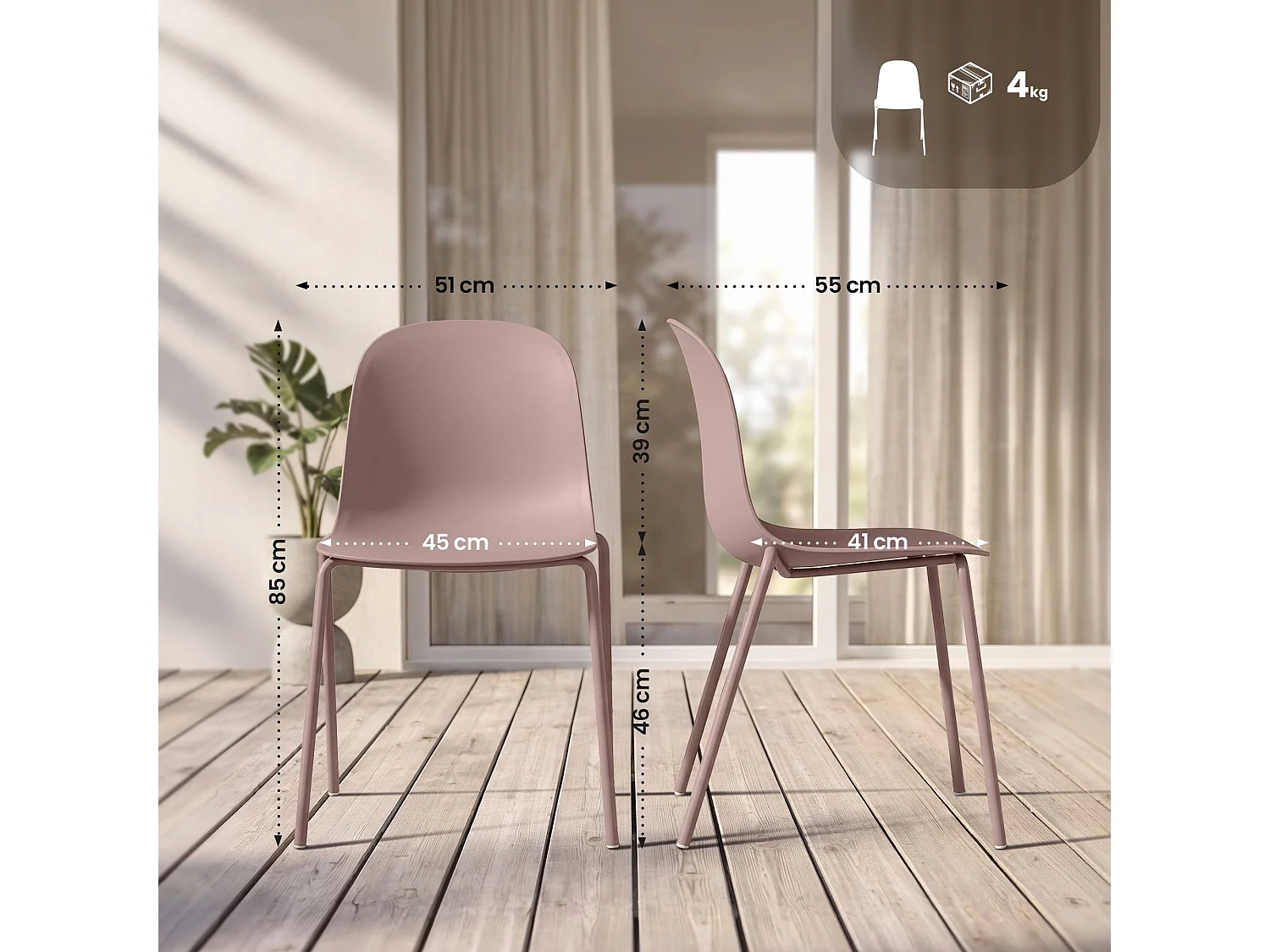 Lot de 2  Chaise de conférence - Plastique - Rose - Hardin