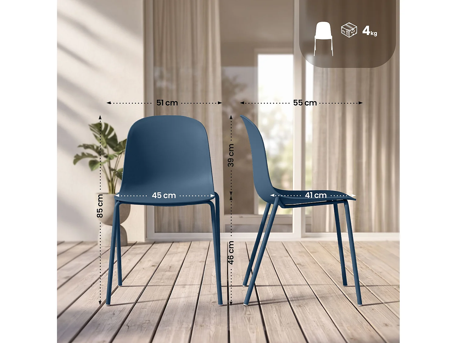Lot de 2  Chaise de conférence - Plastique - Bleu - Hardin