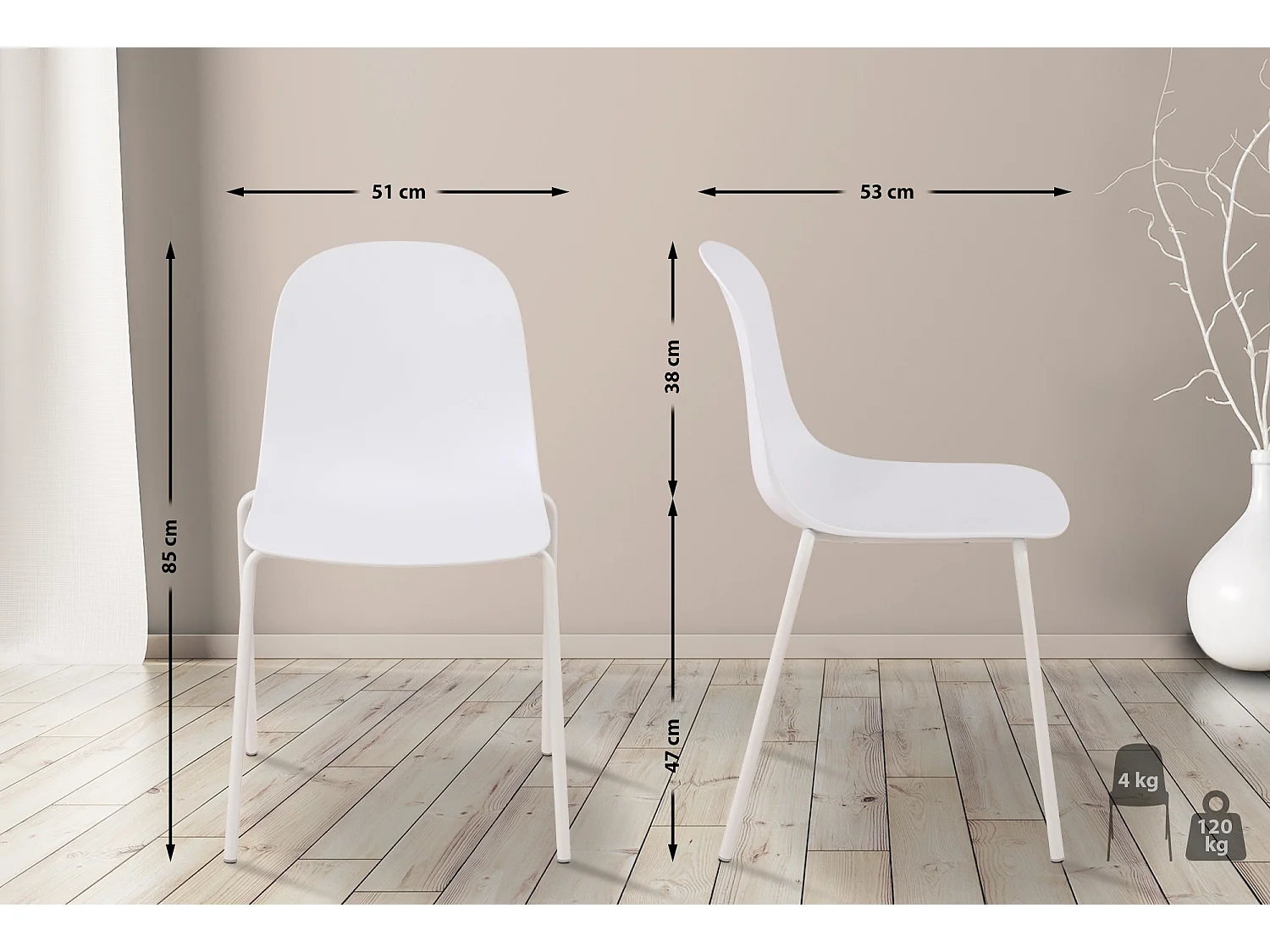 Lot de 2  Chaises de jardin - Plastique - Blanc - Hardin