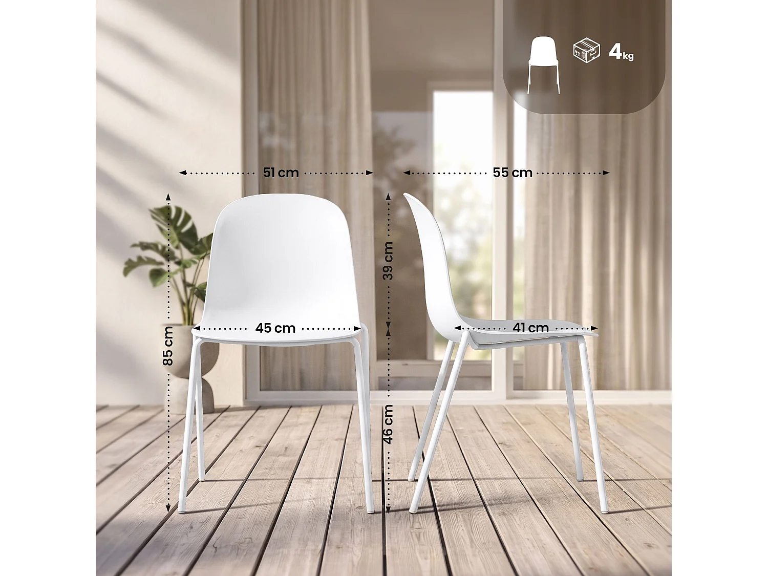 Lot de 2  Chaise de conférence - Plastique - Blanc - Hardin