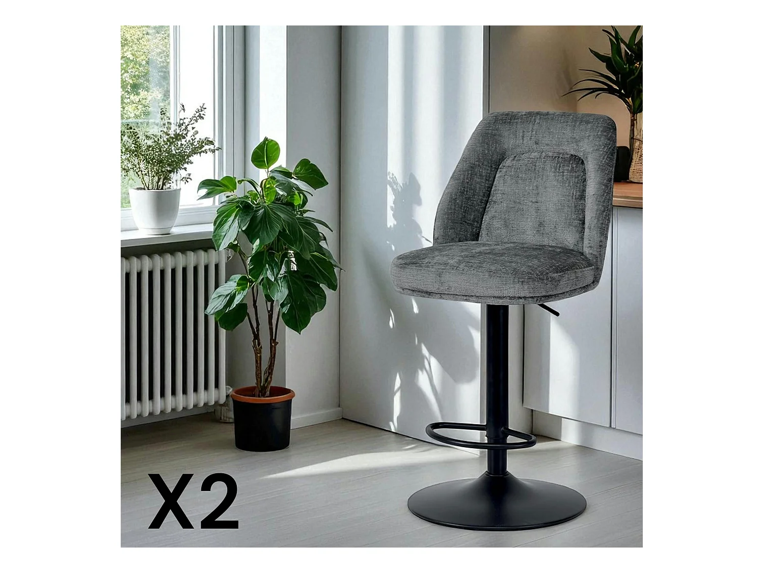 Tabouret bar réglable gris avec dossier (lot de 2) IENA