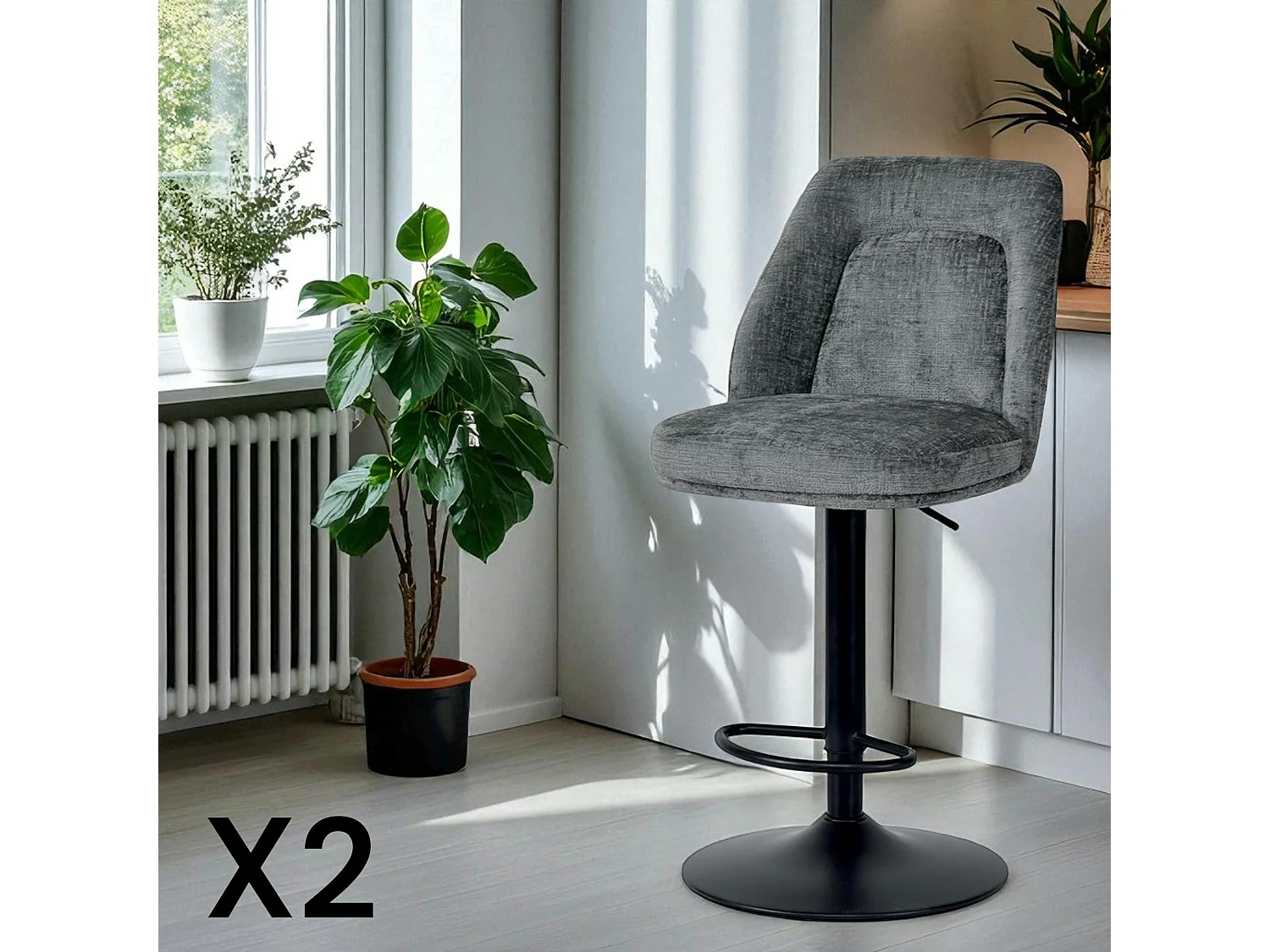 Tabouret bar réglable gris avec dossier (lot de 2) IENA