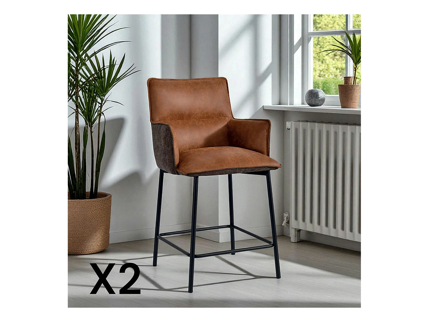 Tabouret de bar bi-matière marron (lot de 2) KERALA