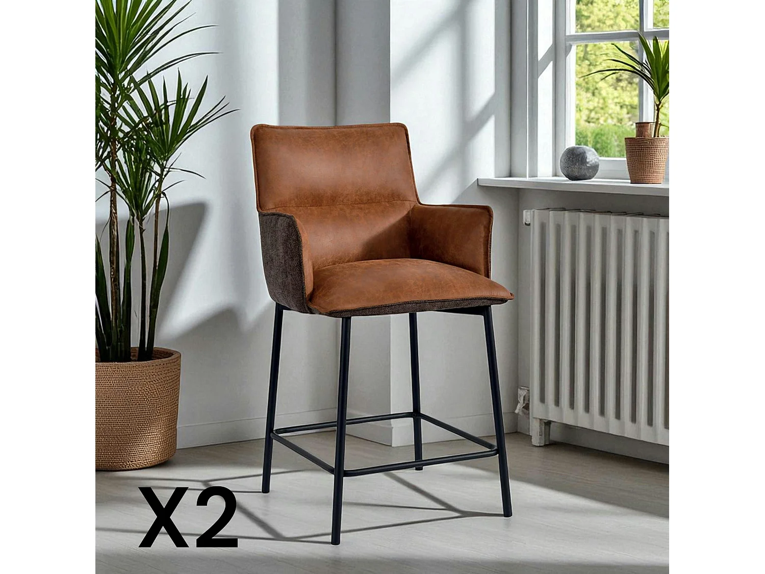 Tabouret de bar bi-matière marron (lot de 2) KERALA