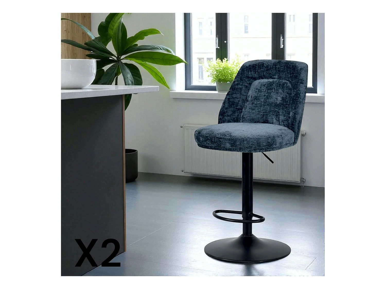 Tabouret bar réglable bleu avec dossier (lot de 2) IENA