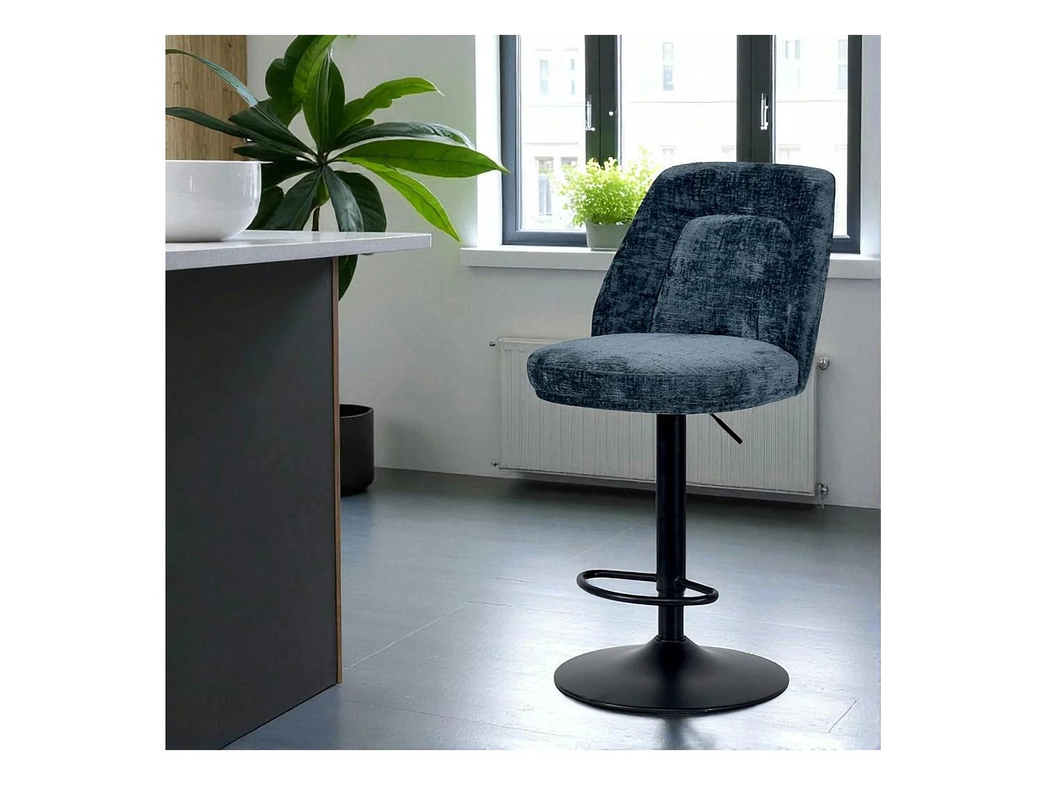 Tabouret bar réglable bleu avec dossier (lot de 2) IENA