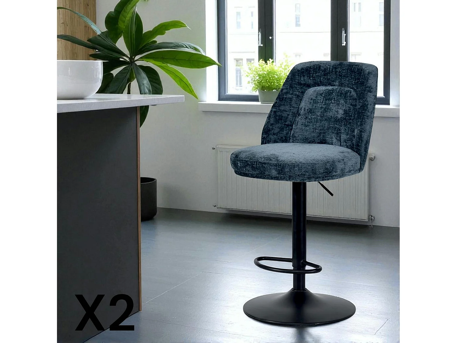 Tabouret bar réglable bleu avec dossier (lot de 2) IENA