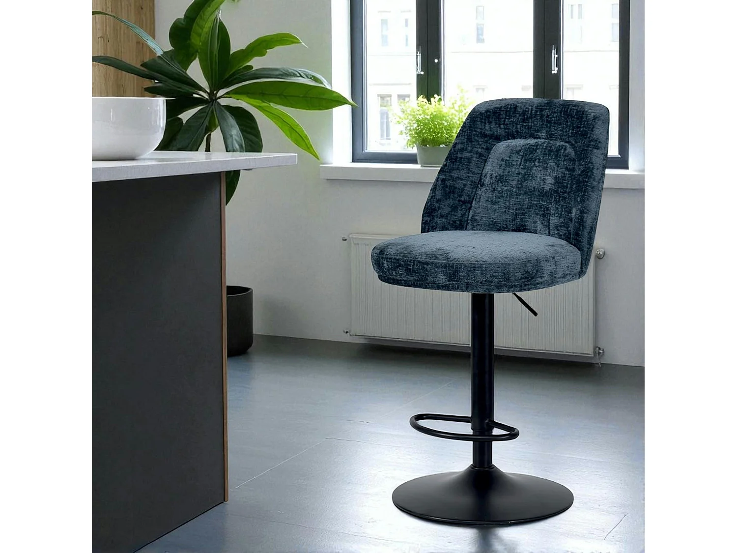 Tabouret bar réglable bleu avec dossier (lot de 2) IENA