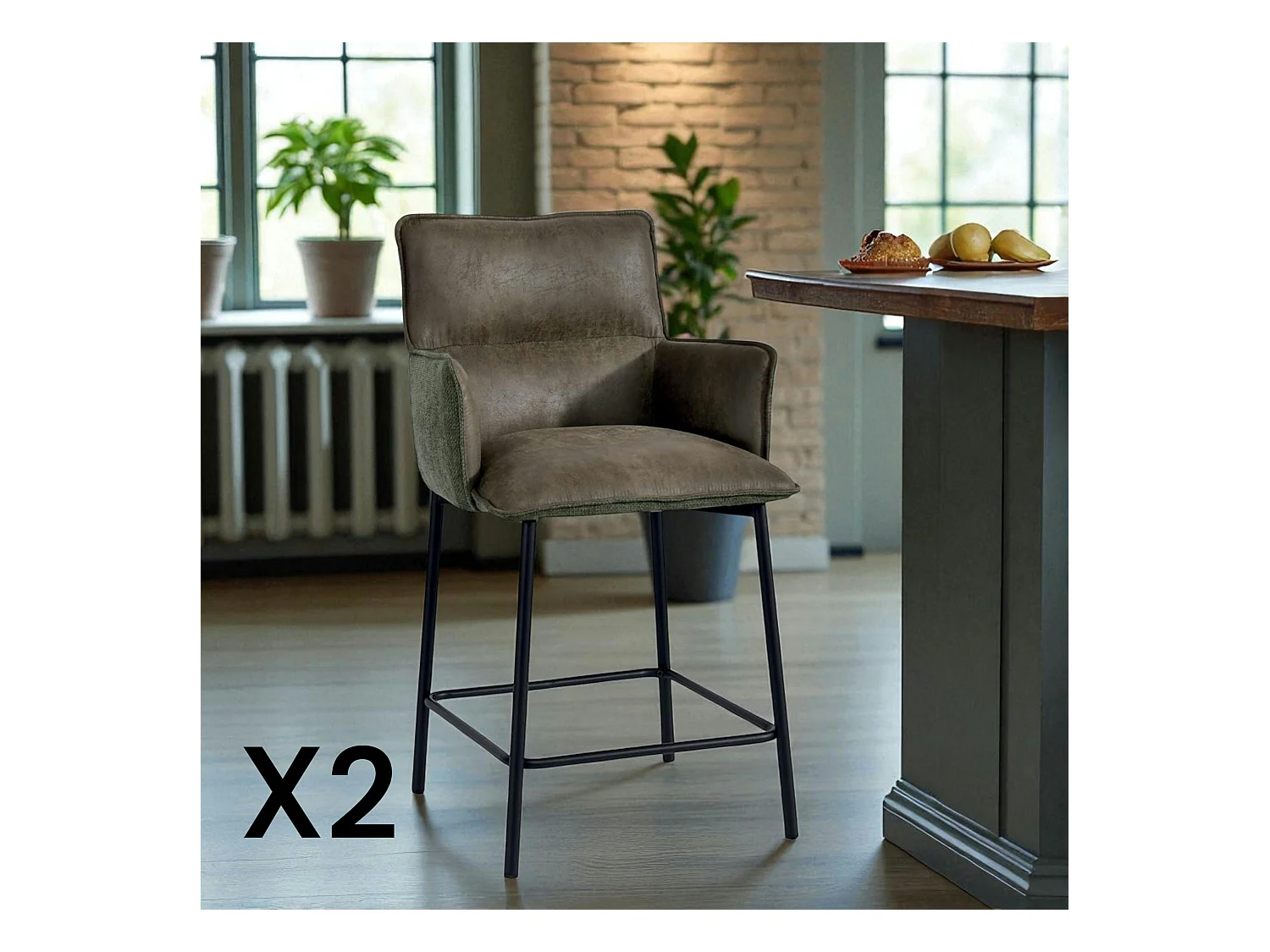 Tabouret de bar bi-matière vert (lot de 2) KERALA