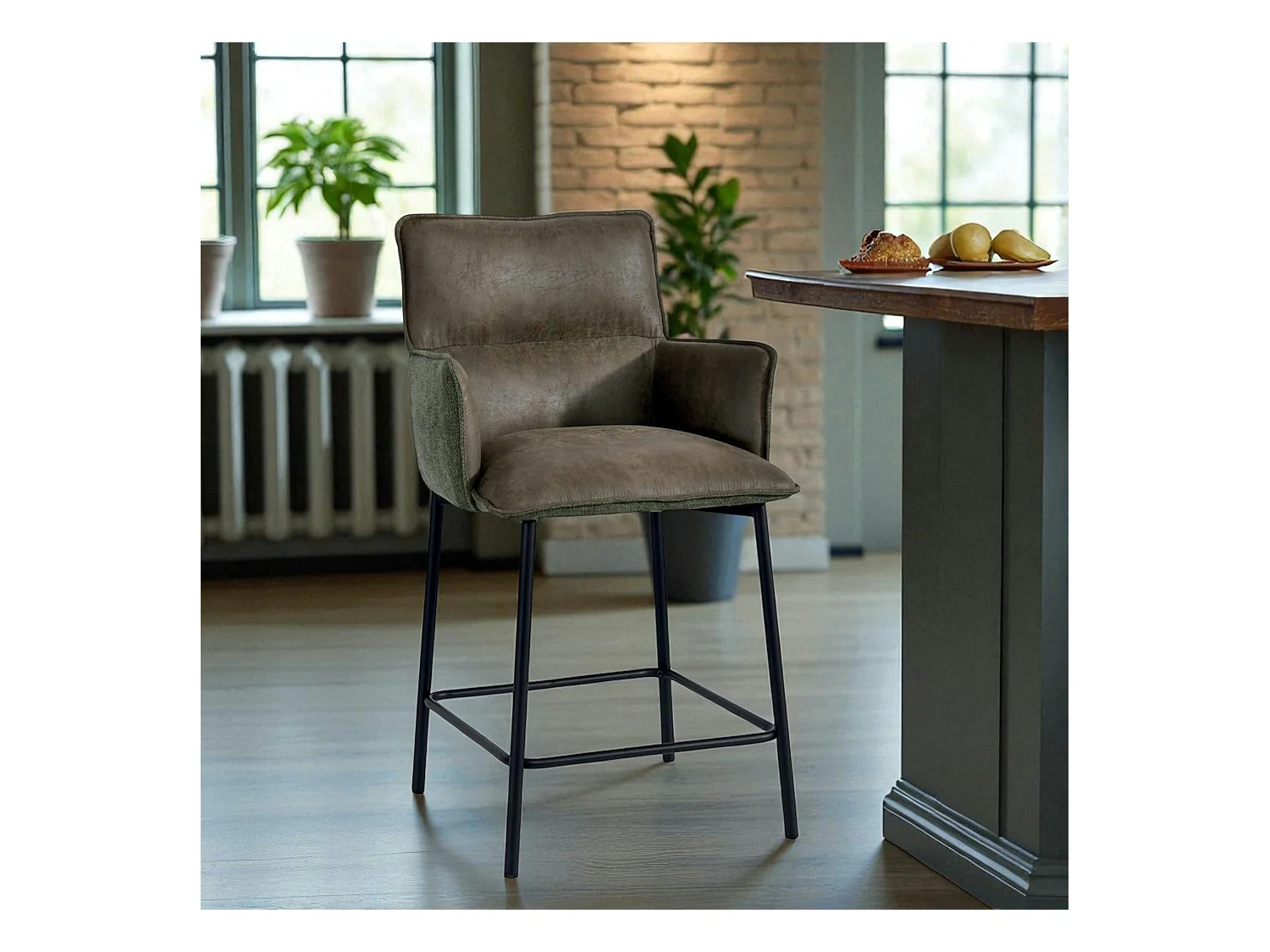 Tabouret de bar bi-matière vert (lot de 2) KERALA