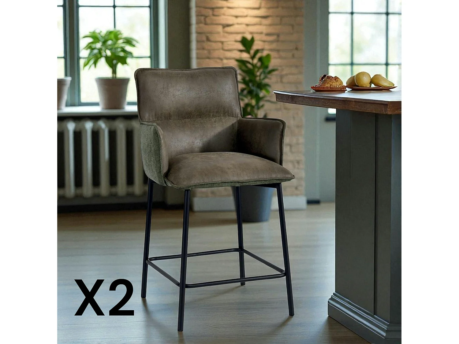 Tabouret de bar bi-matière vert (lot de 2) KERALA