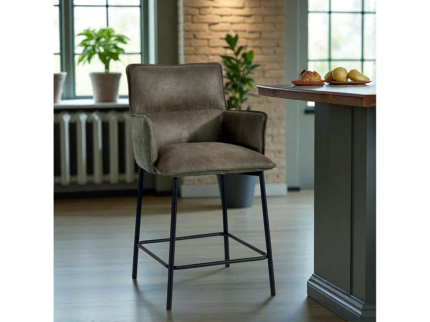 Tabouret de bar bi-matière vert (lot de 2) KERALA