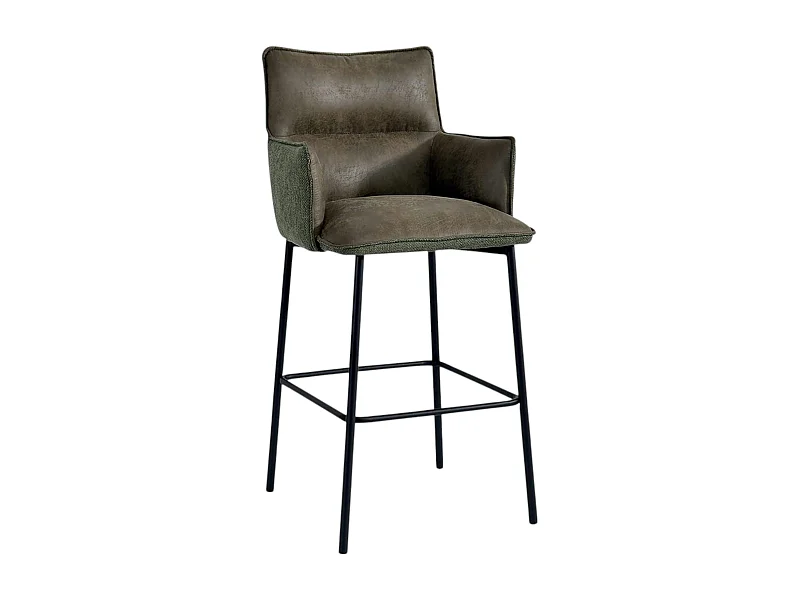 Tabouret bar bi-matière vert avec dossier (lot de 2) KERALA