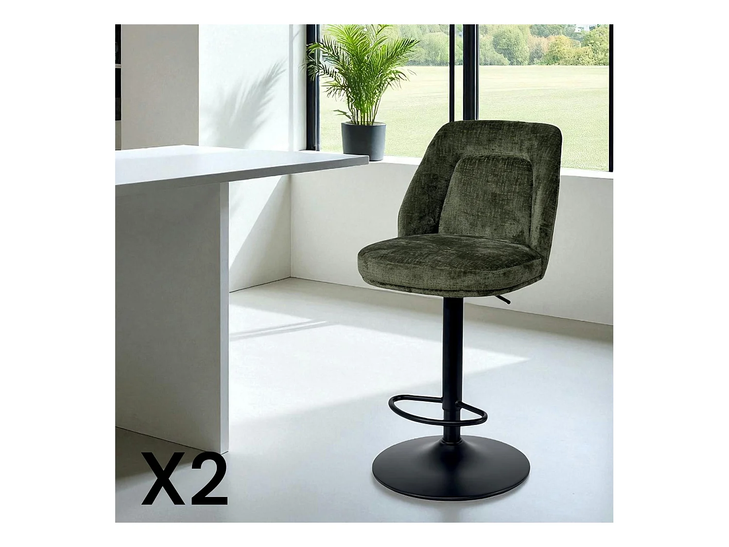 Tabouret bar réglable vert avec dossier (lot de 2) IENA