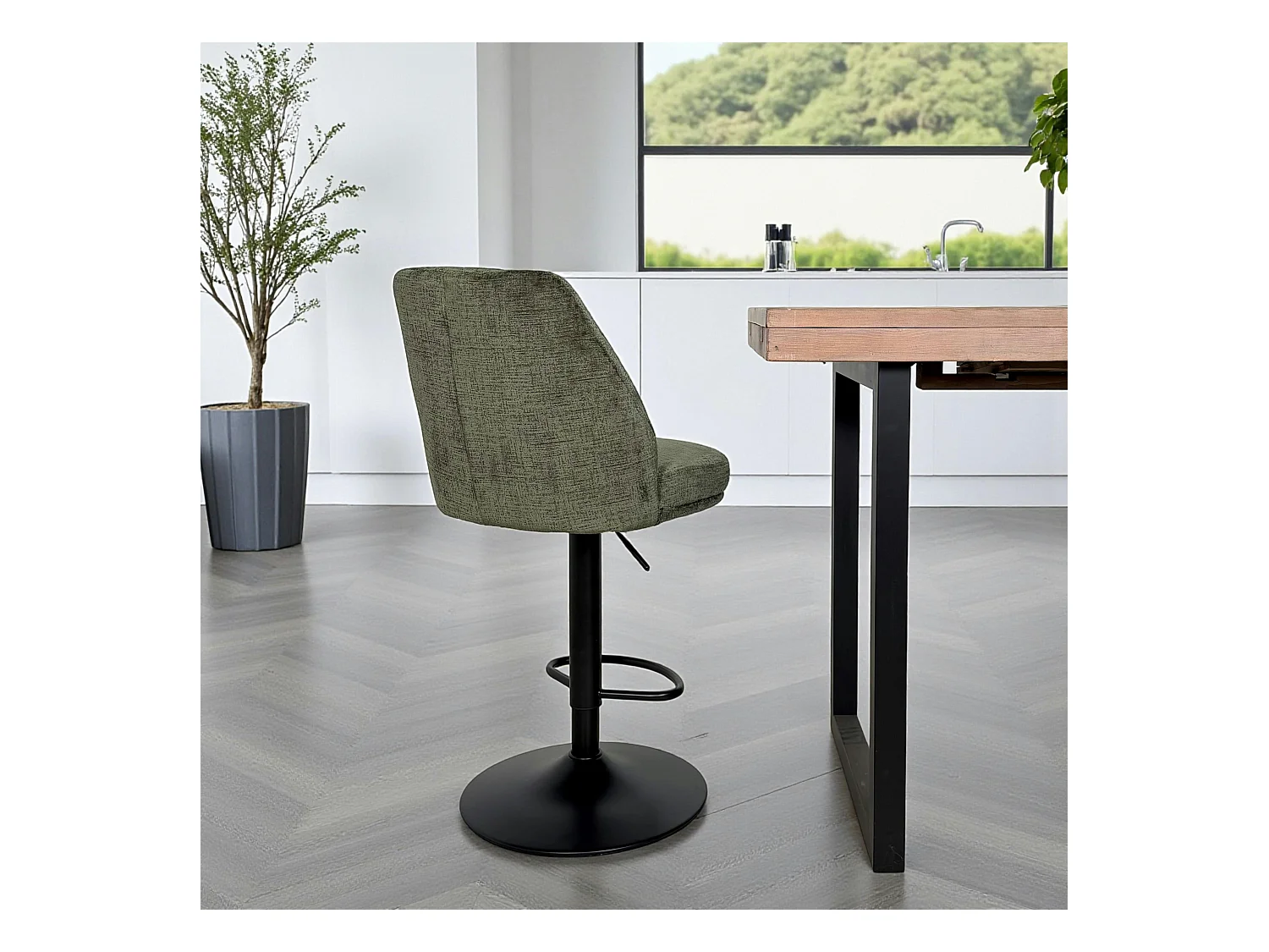 Tabouret bar réglable vert avec dossier (lot de 2) IENA