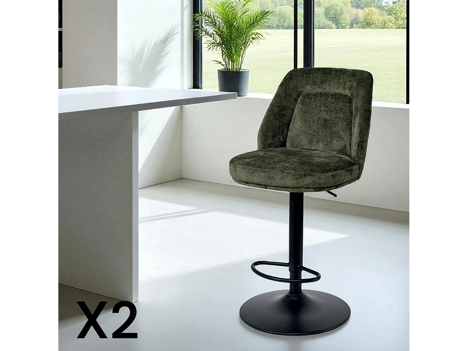 Tabouret bar réglable vert avec dossier (lot de 2) IENA