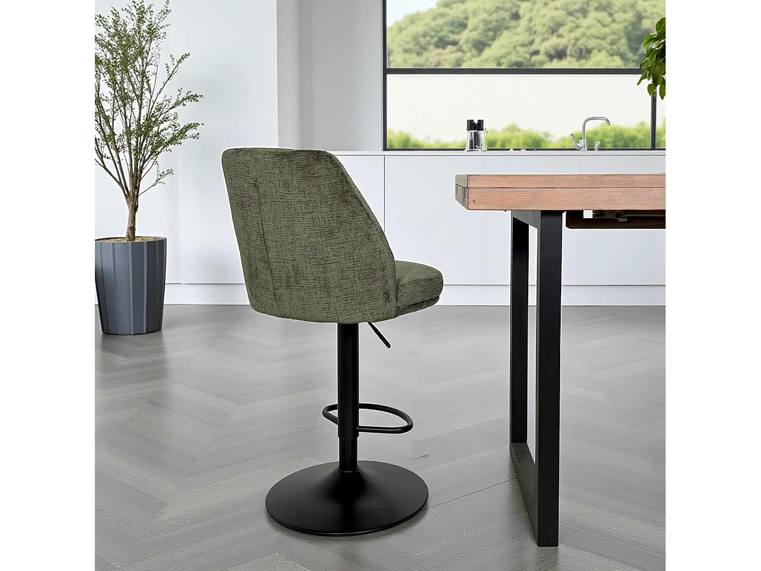 Tabouret bar réglable vert avec dossier (lot de 2) IENA