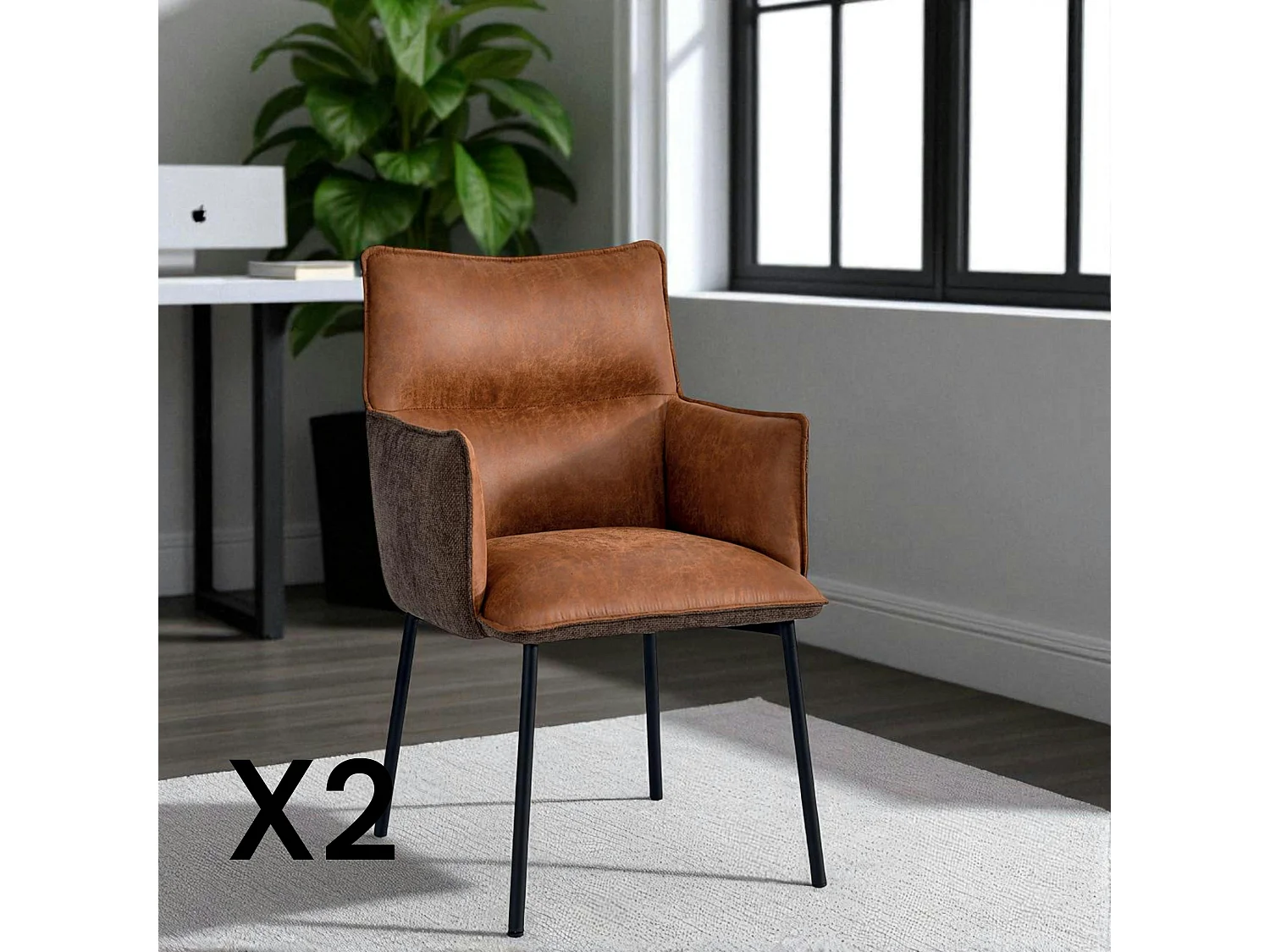 Chaise de salle à manger bi-matière marron (lot de 2) KERALA
