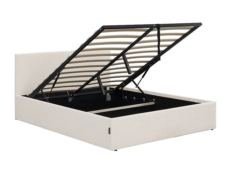 Cadre de lit EDGAR avec coffre de rangement et tête de lit en velours côtelé beige - couchage 180x200cm