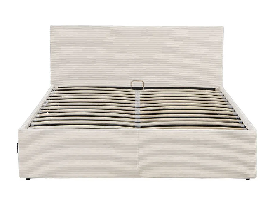 Cadre de lit EDGAR avec coffre de rangement et tête de lit en velours côtelé beige - couchage 180x200cm
