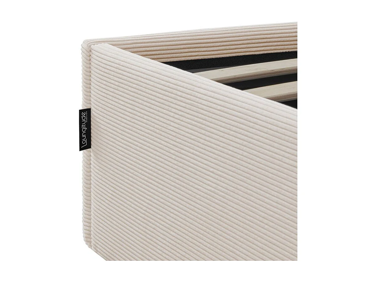 Cadre de lit EDGAR avec coffre de rangement et tête de lit en velours côtelé beige - couchage 180x200cm