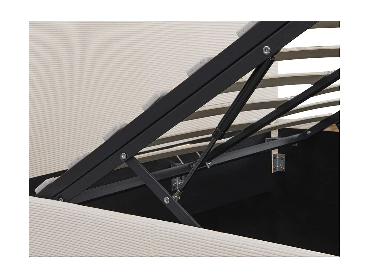 Cadre de lit EDGAR avec coffre de rangement et tête de lit en velours côtelé beige - couchage 180x200cm