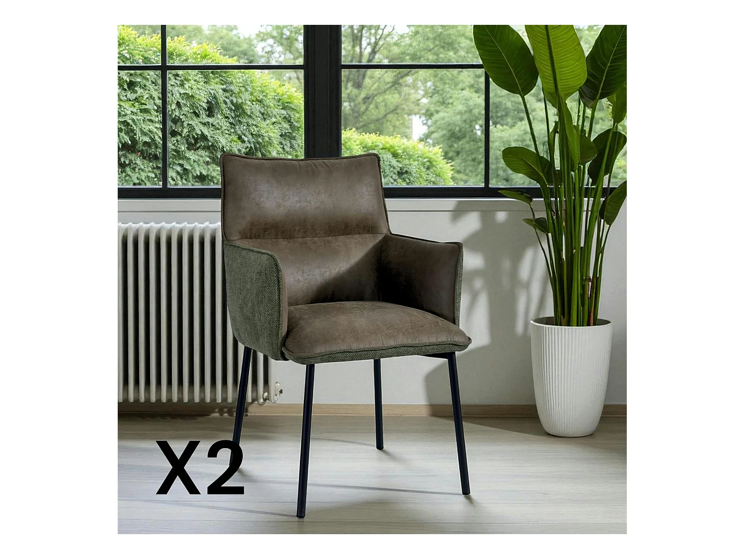 Chaise de salle à manger bi-matière verte (lot de 2) KERALA