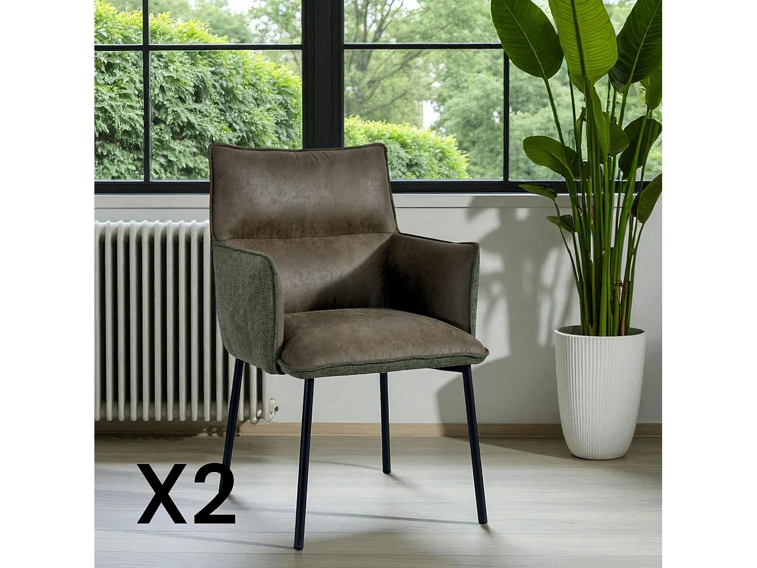 Chaise de salle à manger bi-matière verte (lot de 2) KERALA