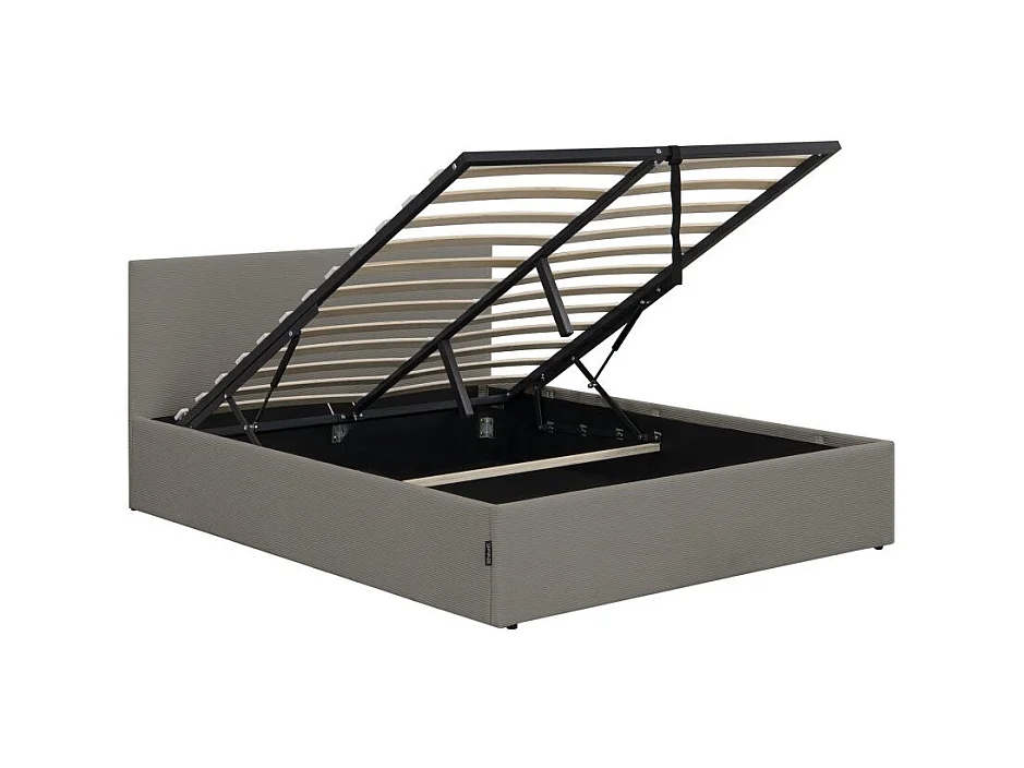 Cadre de lit EDGAR avec coffre de rangement et tête de lit en velours côtelé gris - couchage 160x200cm