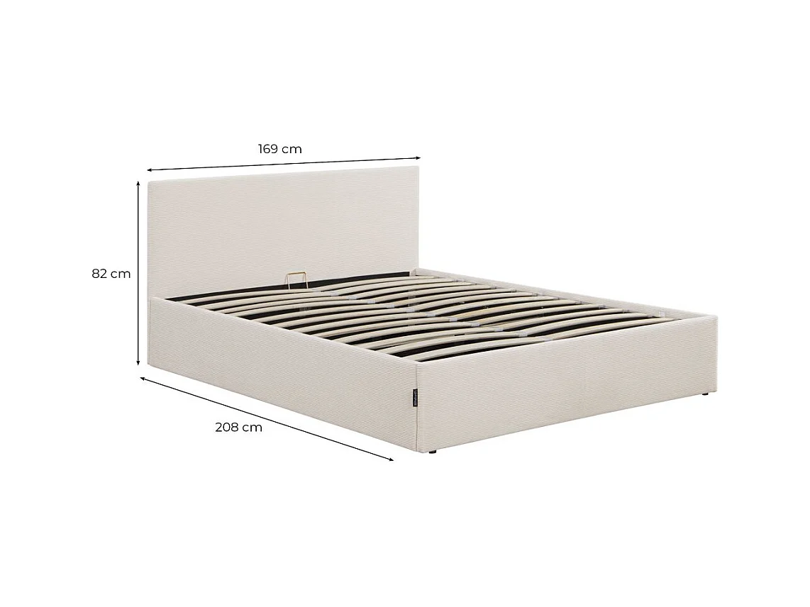 Cadre de lit EDGAR avec coffre de rangement et tête de lit en velours côtelé gris - couchage 160x200cm