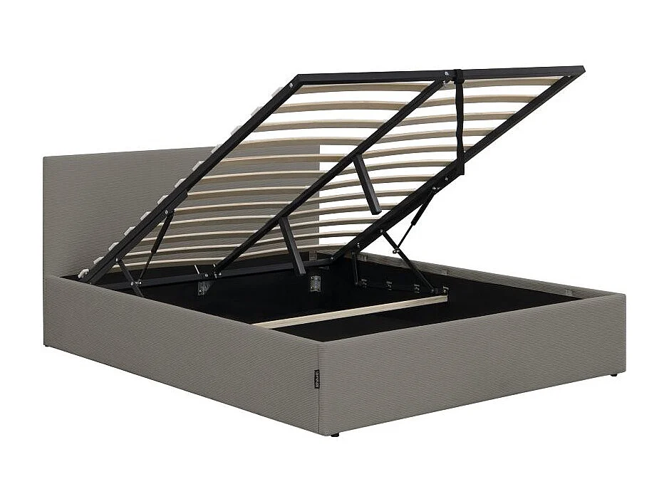 Cadre de lit EDGAR avec coffre de rangement et tête de lit en velours côtelé gris - couchage 160x200cm