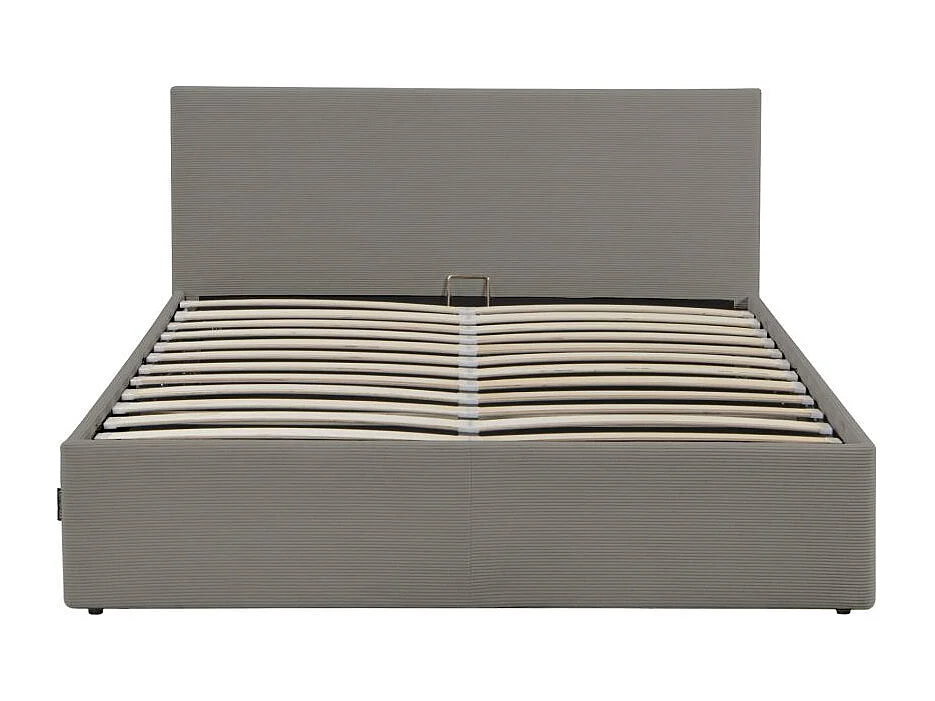 Cadre de lit EDGAR avec coffre de rangement et tête de lit en velours côtelé gris - couchage 160x200cm