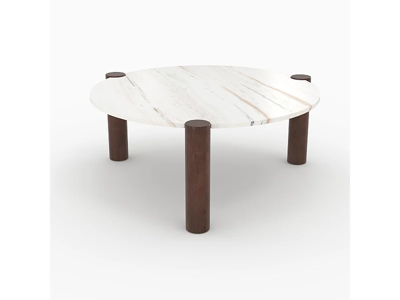 Table basse ronde en marbre et bois de manguier D86 cm - Pauline