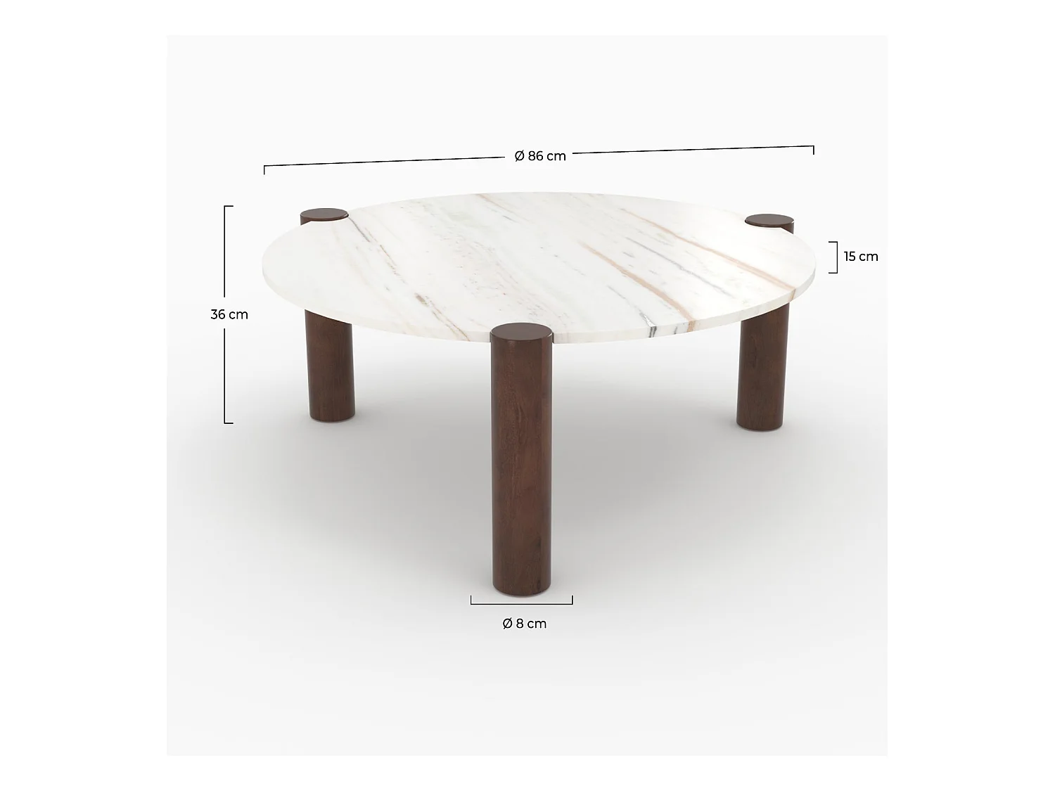 Tavolino rotondo in marmo e legno di mango D86 cm - Pauline