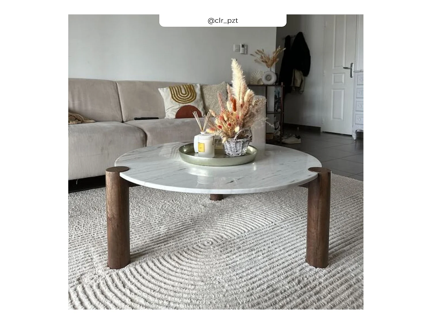 Tavolino rotondo in marmo e legno di mango D86 cm - Pauline