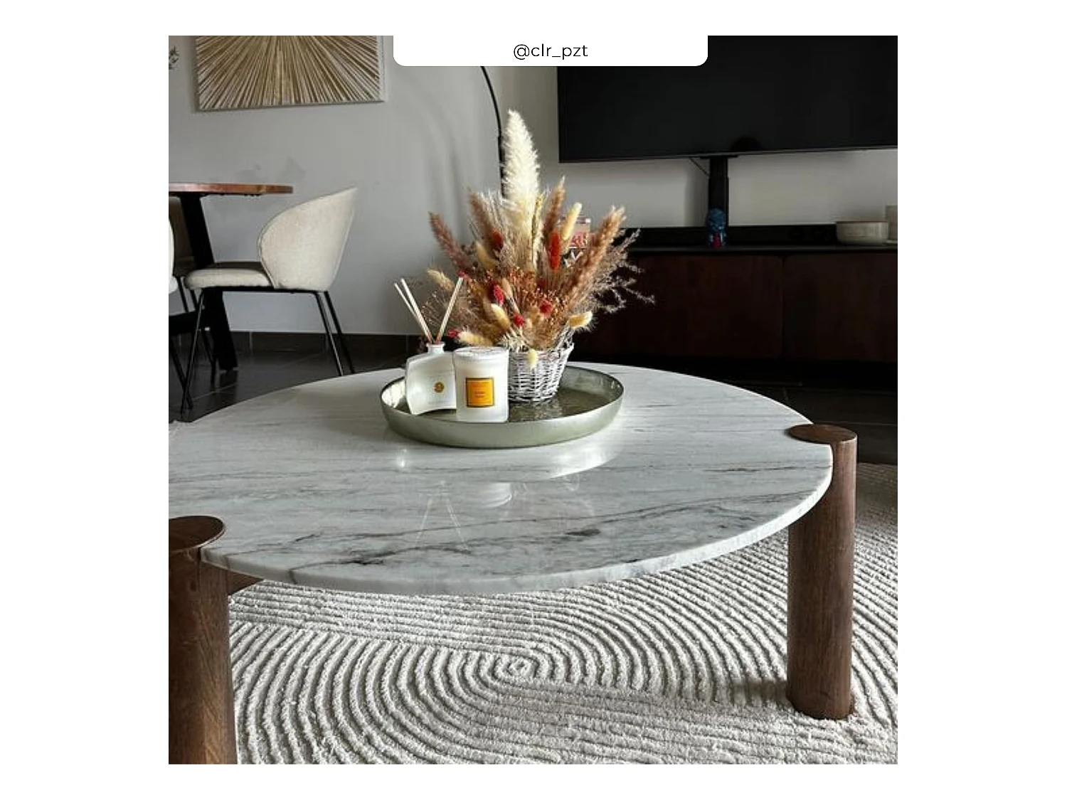 Tavolino rotondo in marmo e legno di mango D86 cm - Pauline