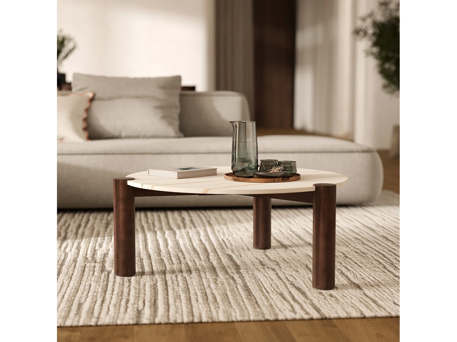 Tavolino rotondo in marmo e legno di mango D86 cm - Pauline