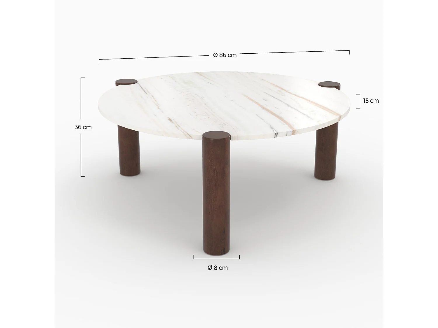 Tavolino rotondo in marmo e legno di mango D86 cm - Pauline