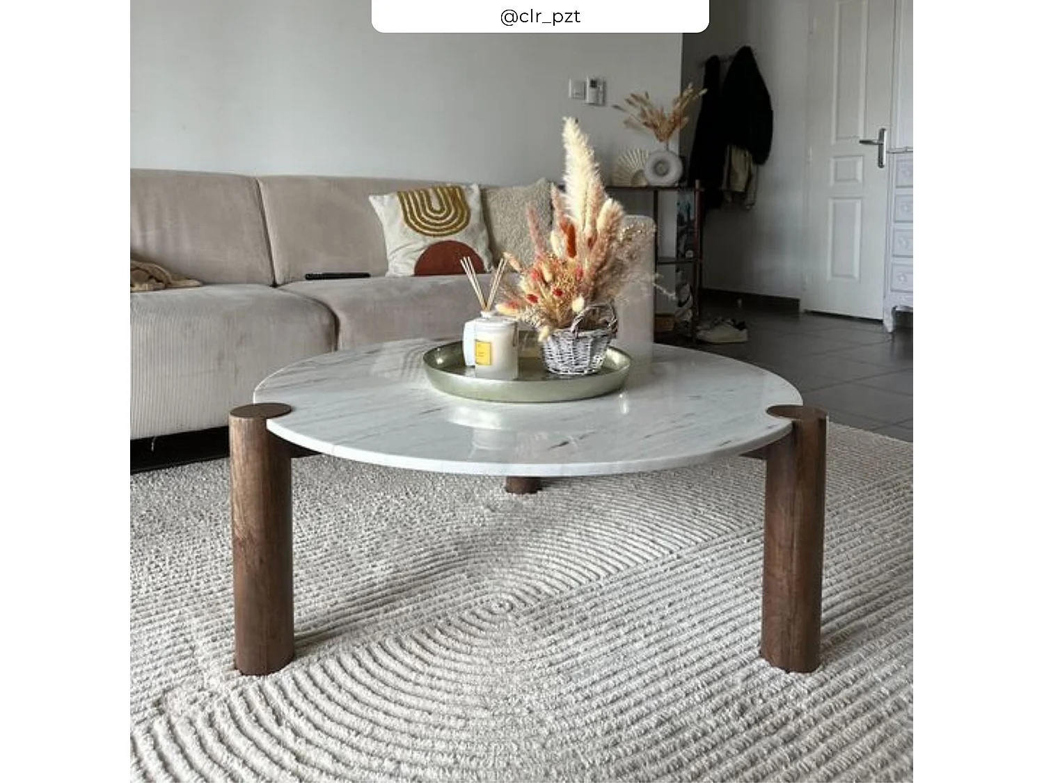 Tavolino rotondo in marmo e legno di mango D86 cm - Pauline