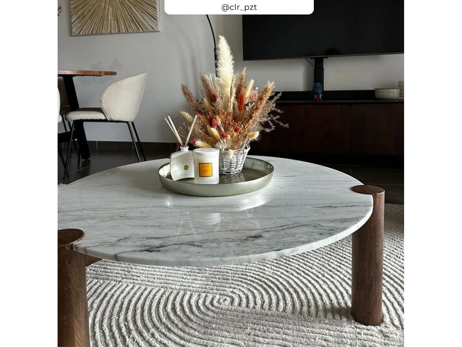 Tavolino rotondo in marmo e legno di mango D86 cm - Pauline