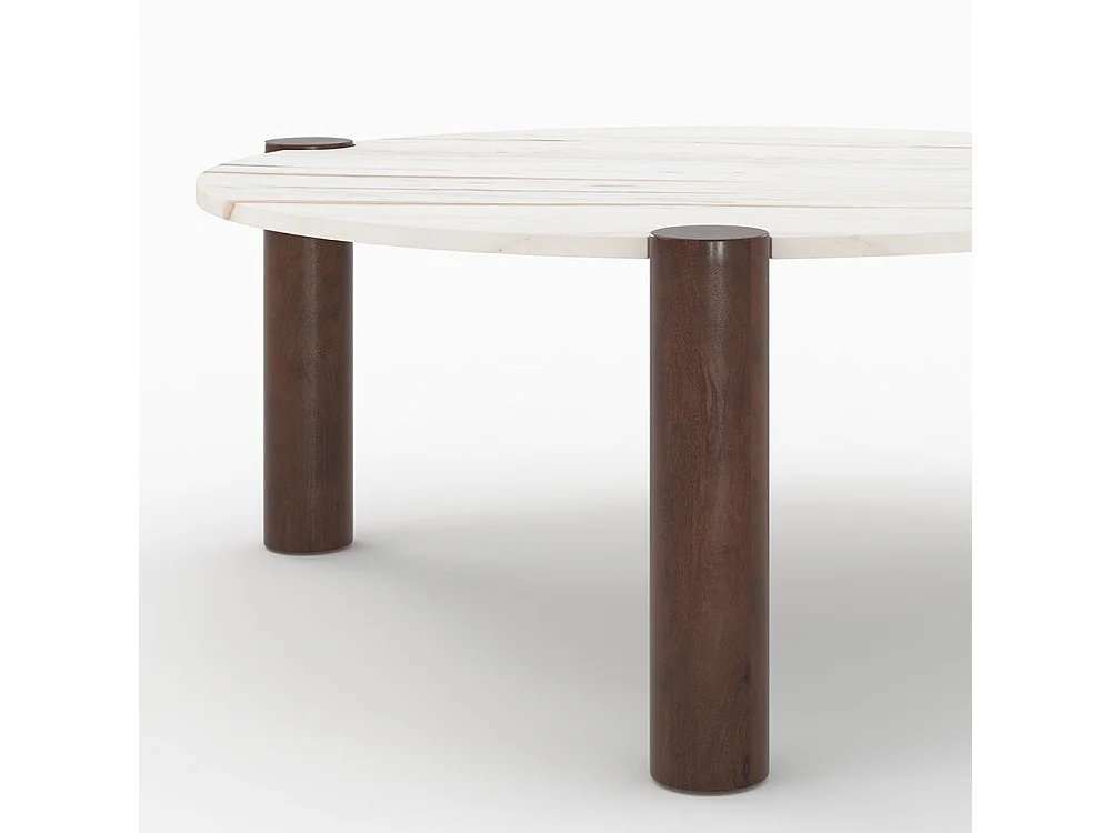 Tavolino rotondo in marmo e legno di mango D86 cm - Pauline