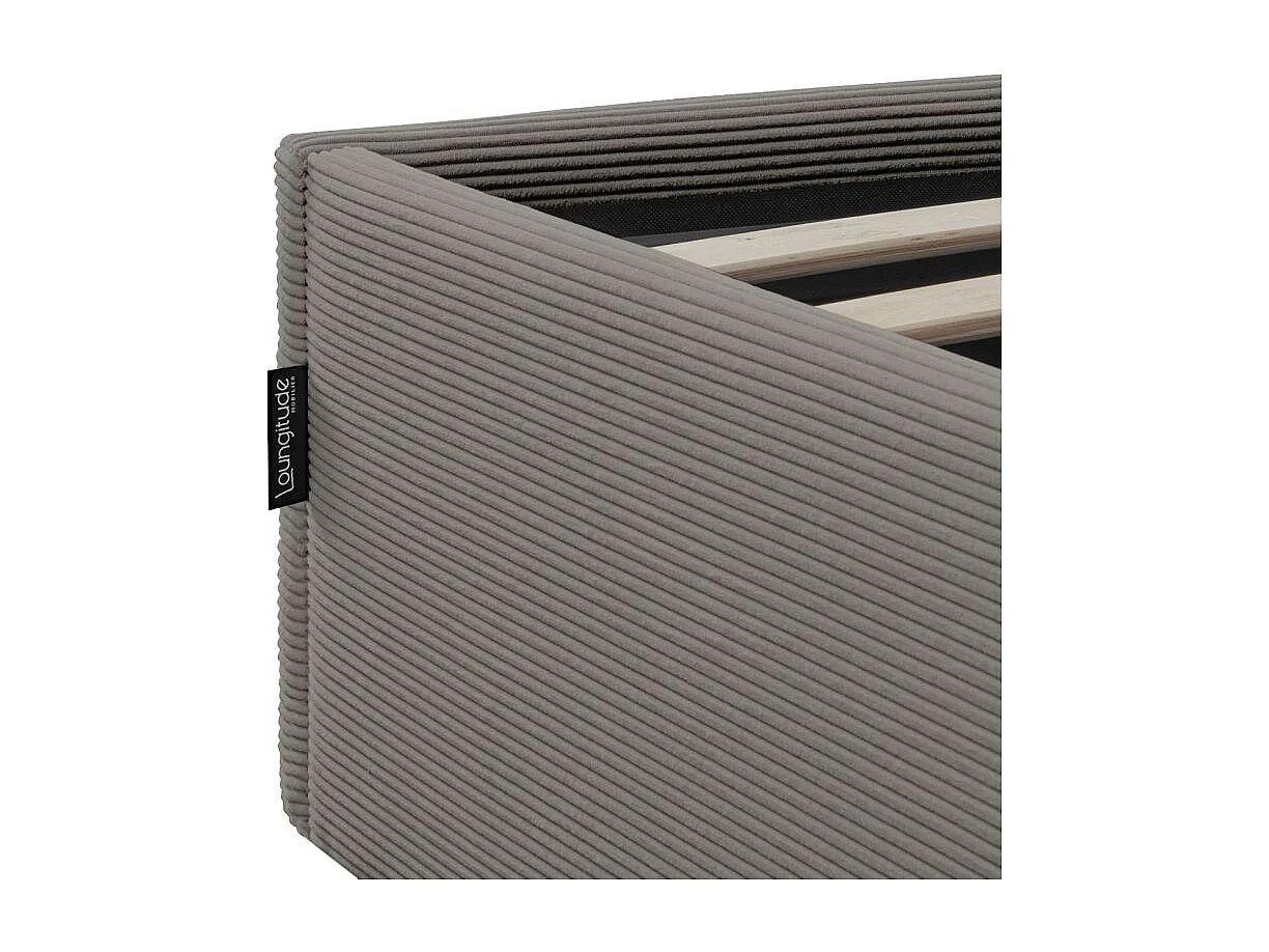 Cadre de lit EDGAR avec coffre de rangement et tête de lit en velours côtelé gris - couchage 180x200cm