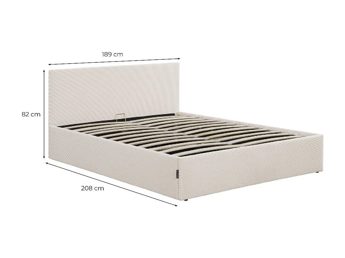 Cadre de lit EDGAR avec coffre de rangement et tête de lit en velours côtelé gris - couchage 180x200cm