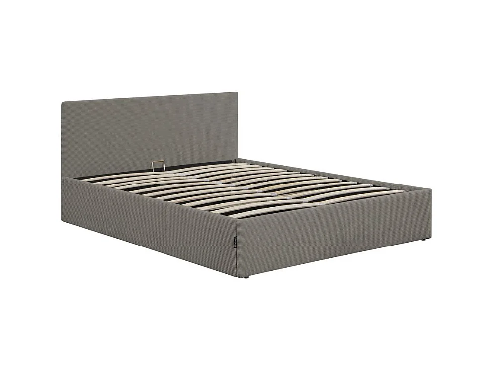 Cadre de lit EDGAR avec coffre de rangement et tête de lit en velours côtelé gris - couchage 140x190cm